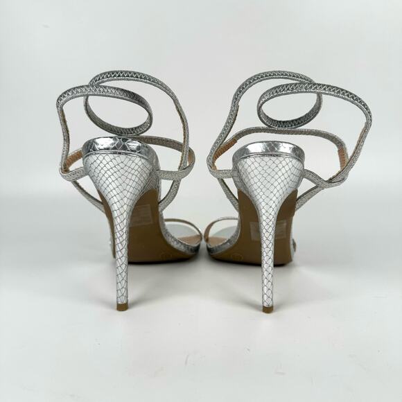Lulus Women's Silver Snake Stillettos Ankle Strap Clubwear Heels Size 9 - Picture 3 of 7